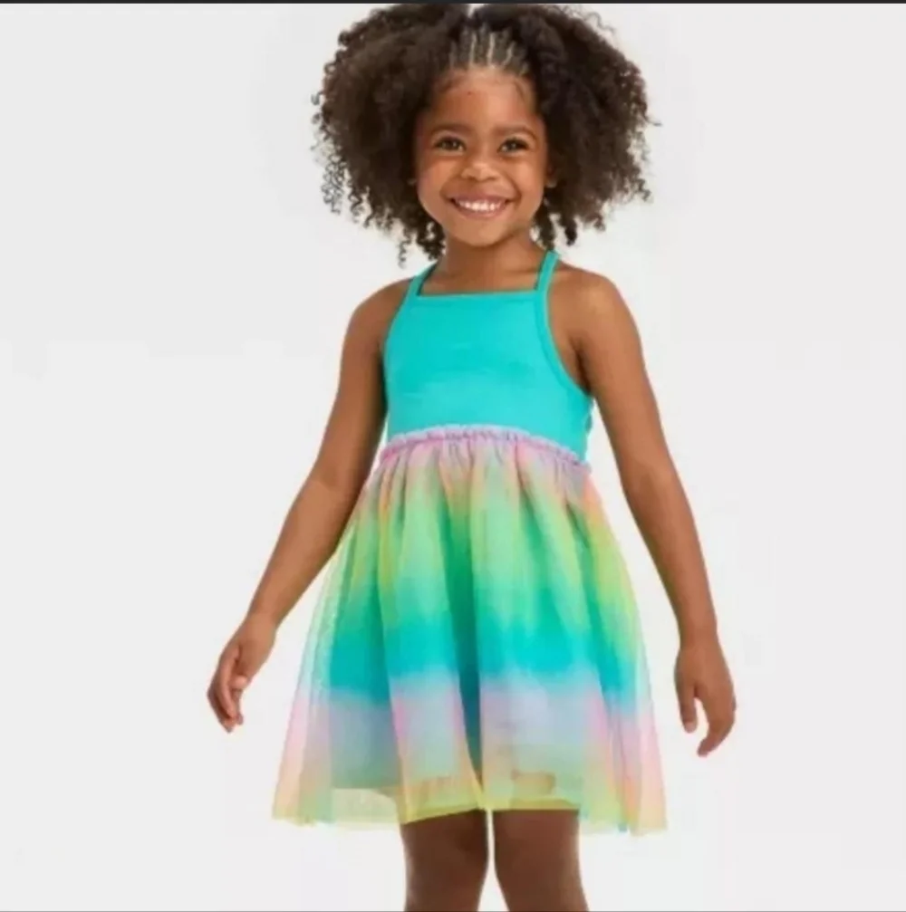 Toddler Girls' Cat & Jack Turquoise Rainbow Tulle Dress Size 12M